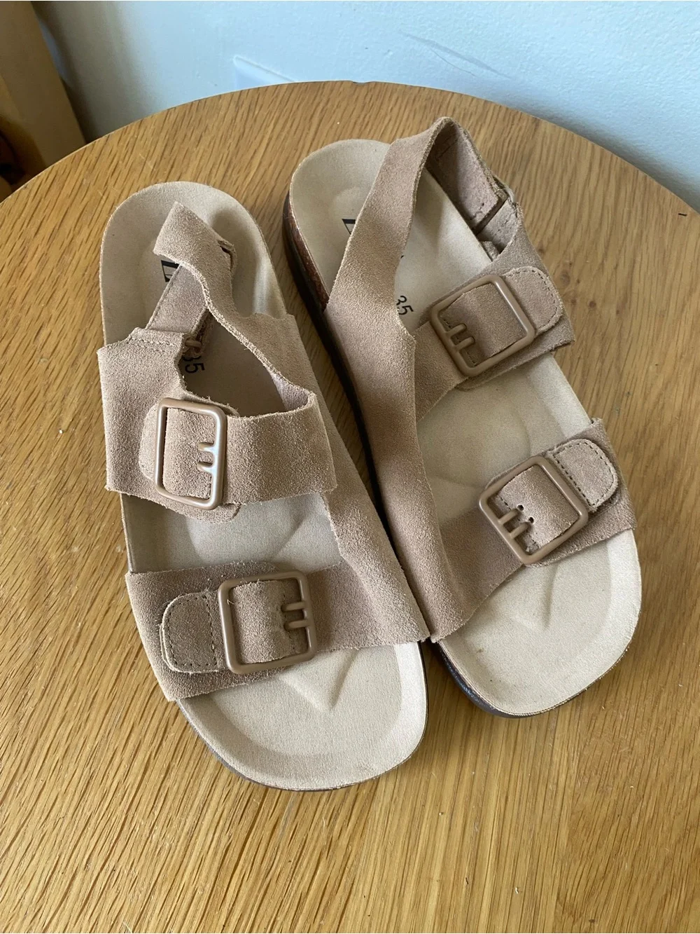 Zara Kids Double-Buckle Suede Sandals in Tan Brown